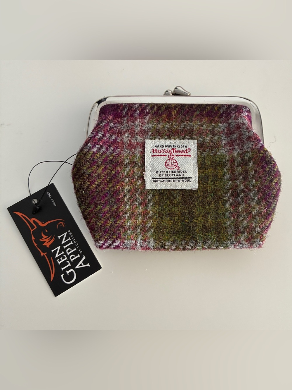 Harris Tweed Coin Purse Glen Appin Scotland Wool Kiss Lock Clutch NWT